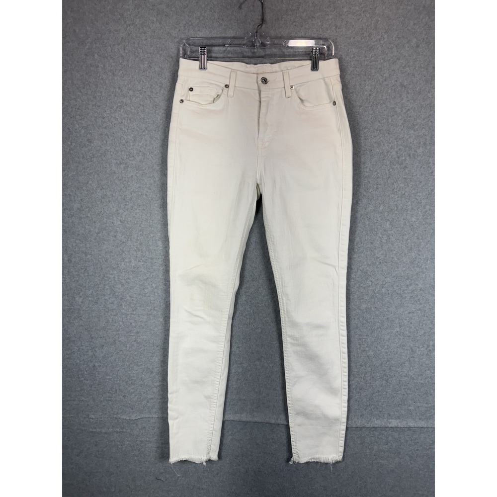 7 For All Mankind‎ Jeans Womens 28 White Skinny Raw Hem Stretch High Rise Pants